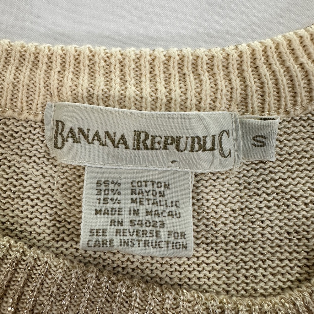 90s Banana Republic Gold Metallic Shimmer Sweater Womens Small Crewneck Knit S - Picture 4 of 6